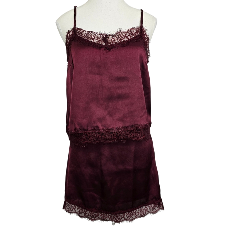 Papermoon NWT Burgundy Lace Trim Camisole & Skort Coordinate Set Sz M Romantic